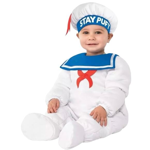 Ghostbusters Baby Costume Stay Puft  Marshmallow Man 4 Piece Size 6-12 Months - Picture 1 of 3
